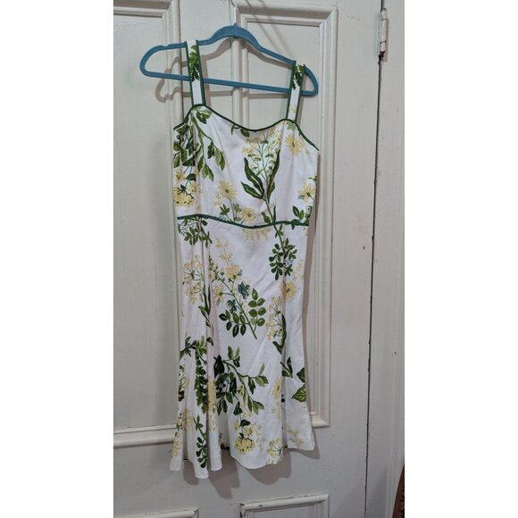 Ann Taylor Loft size 8 Sunflower Print  Linen Blend A-Line Dress  Green Trim - Picture 11 of 12